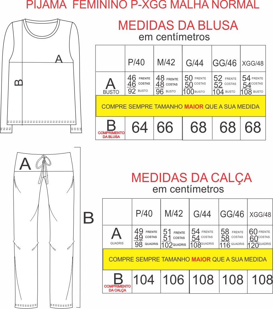 Tabela de medidas Tabela de medidas