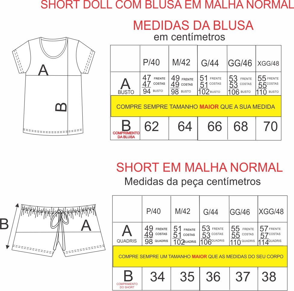 Tabela de medidas Tabela de medidas