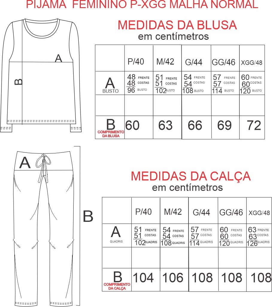 Tabela de medidas Tabela de medidas