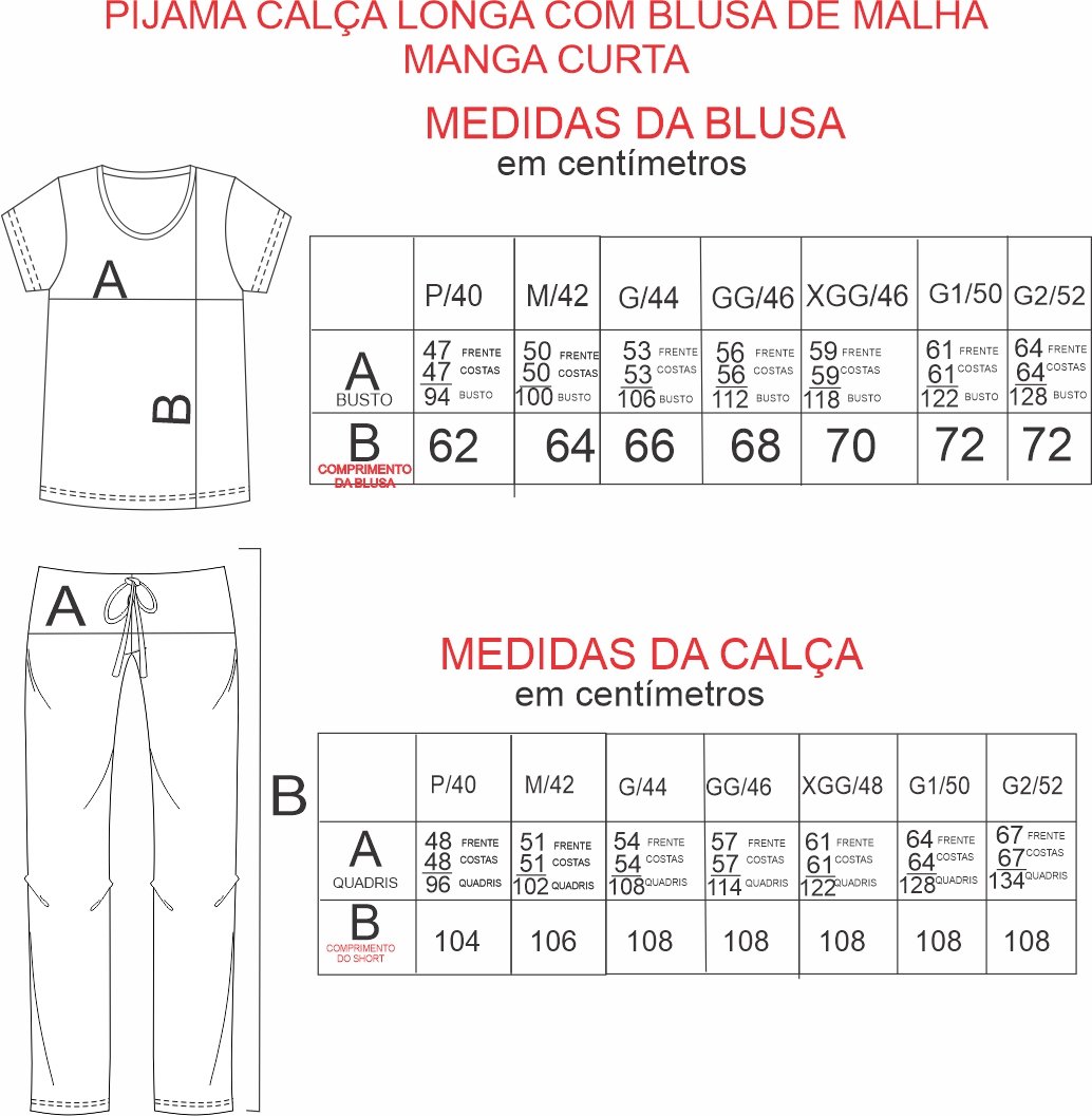 Tabela de medidas Tabela de medidas
