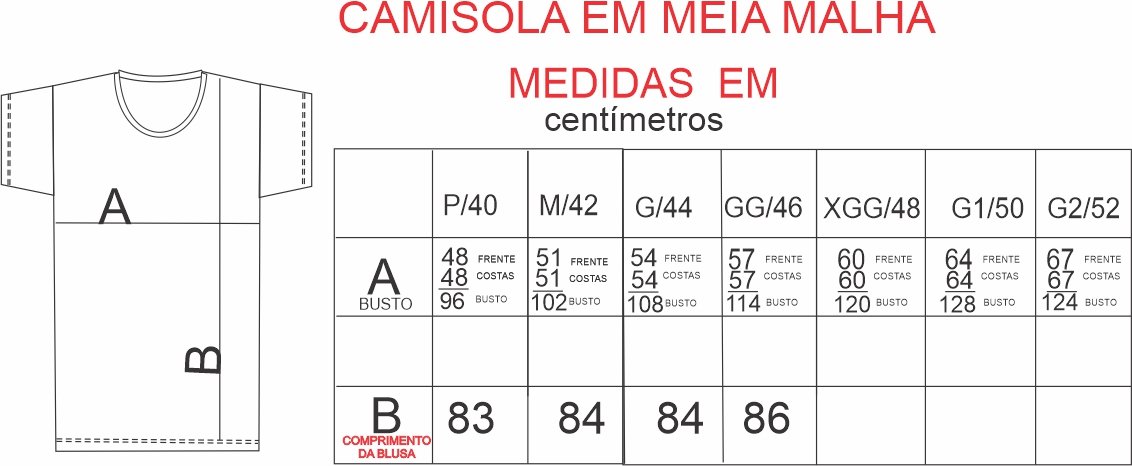 Tabela de medidas Tabela de medidas