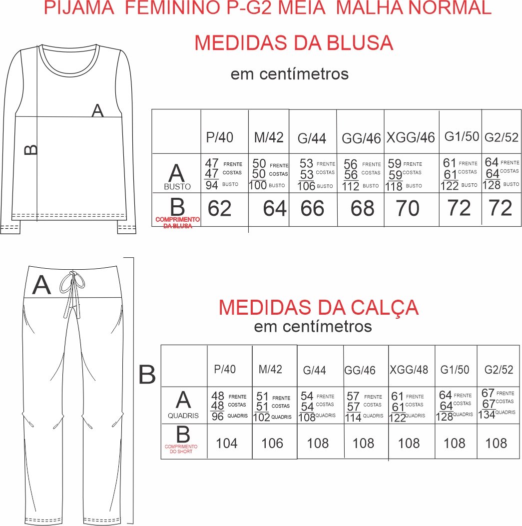 Tabela de medidas Tabela de medidas