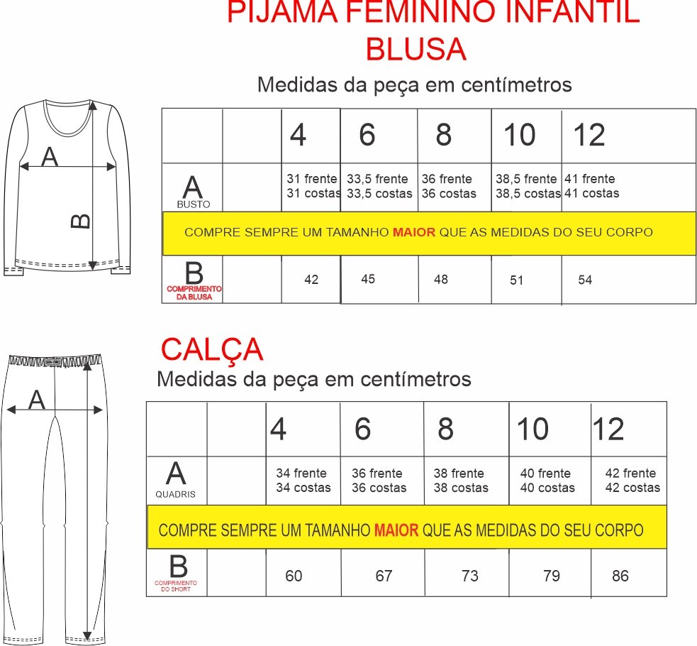 Tabela de medidas Tabela de medidas
