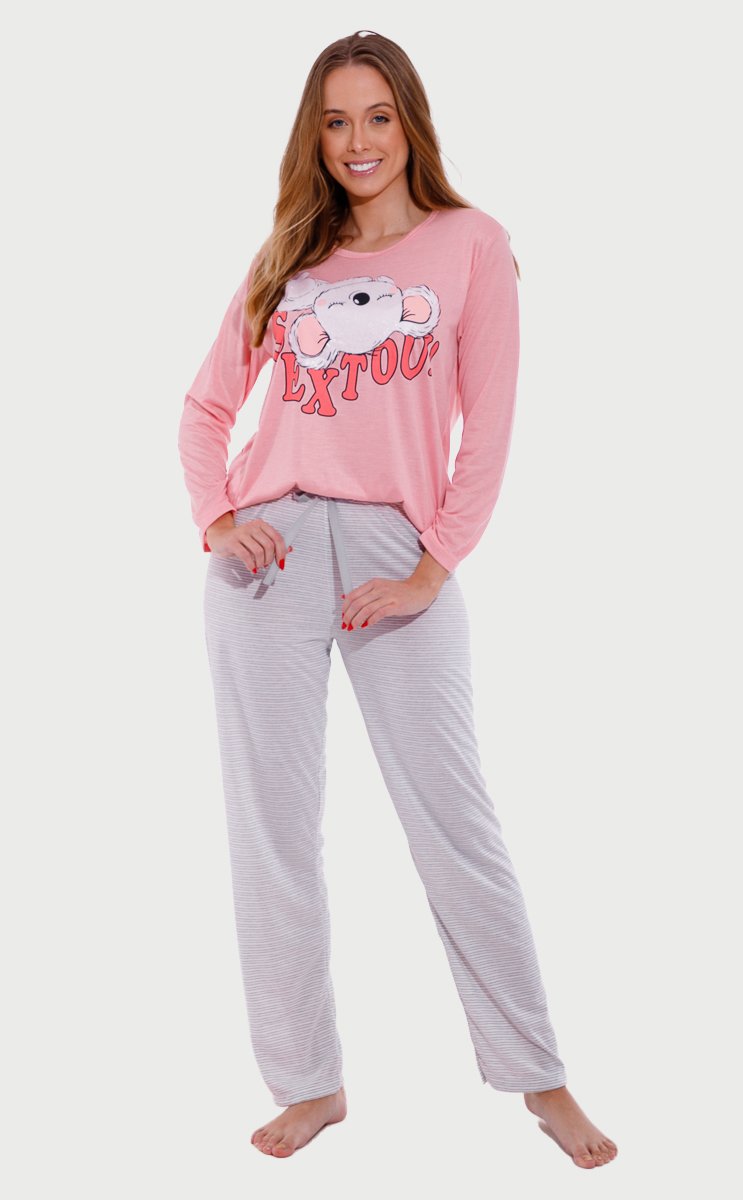 Pijama Feminino Americano Lua Chic Xadrez Salmão