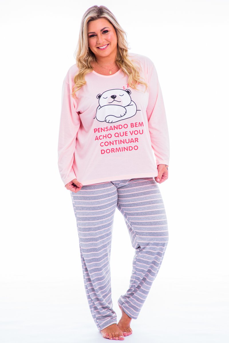 Pijama Feminino Plus Size Ursinhos Love Mescla