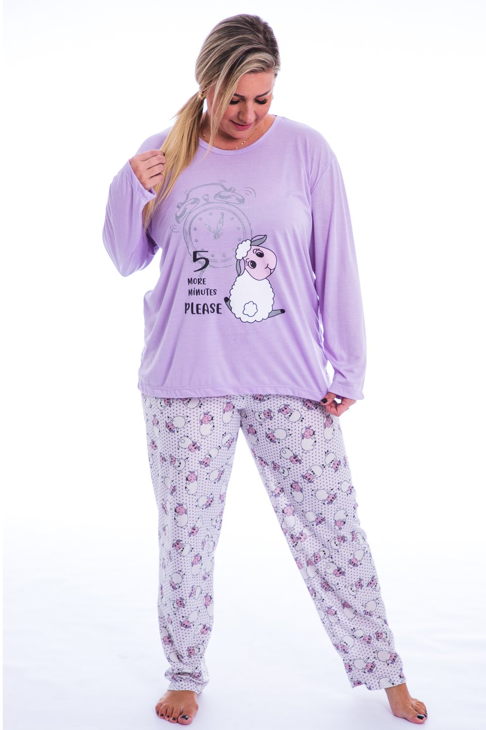 Pijama Feminino Plus Size Lua Chic Ovelinha Lilás