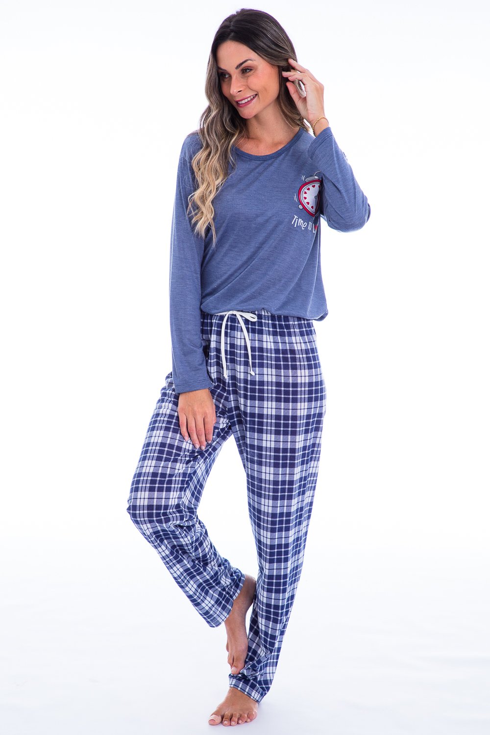 Pijama Feminino Americano Lua Chic Xadrez Salmão