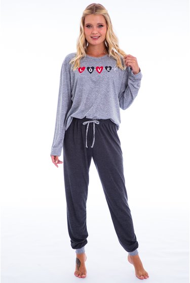 PIJAMA FEMININO INVERNO MANGA LONGA + LEGGING XADREZ LOVE - LEZZERA Homewear