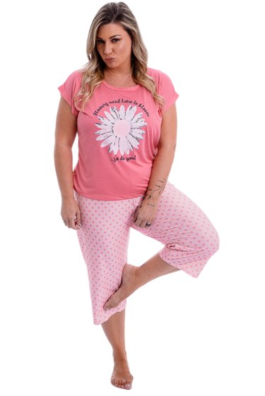 Pijama Plus Size Feminino Pinguim/Lulu Com Tapa Olho - Bella Pelle